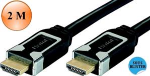 CORDON HDMI 1.4 Chrome - HIGH SPEED WITH ETHERNET - Mâle / Mâle 2 M