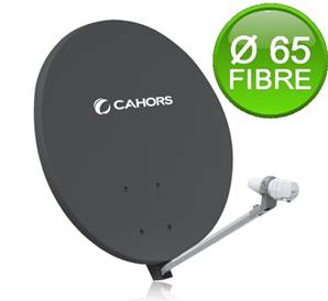 PARABOLE Ø 65 CM FIBRE GRISE, arrière compo + LNB CAHORS