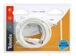 CORDON COAX TV Male / Femelle 1,5 m BLANC TELEVES