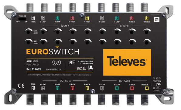 AMPLIFICATEUR 9X9"F" GAIN 27-31dB Vs114/118 EUROSWITCH TELEVES