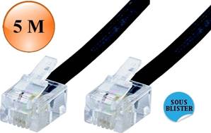 CORDON RJ11 Mâle / Mâle - Haut Débit ADSL - NOIR 5 M ERARD CONNECT