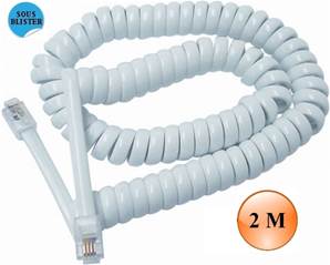 CORDON RJ9  SPIRALE Mâle  / Mâle - BLANC  2 M  ERARD CONNECT