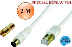 CORDON TV ACTIF 9,52 mm Mâle / RJ45 Mâle 2 mètres + ADAP TV 9,52mm F