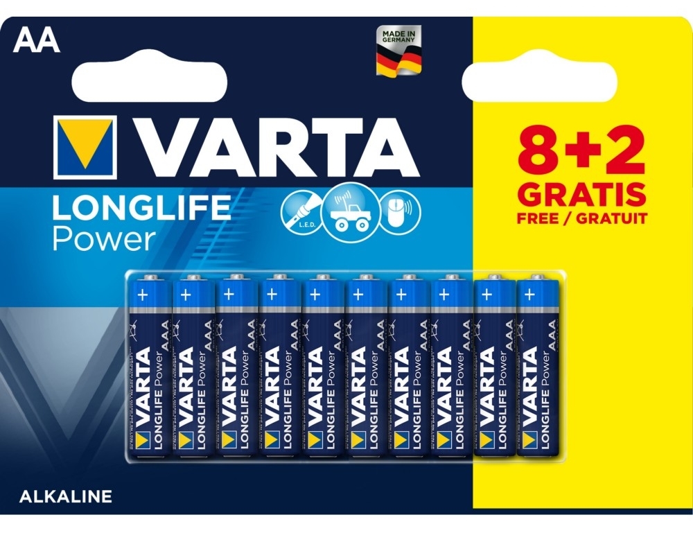 BLISTER DE 8 PILES + 2 GRATUITES LONGLIFE POWER AA / LR06  VARTA