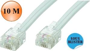 CORDON RJ11 Mâle / Mâle - Haut Débit ADSL - BLANC  10 M ERARD CONNECT