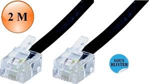 CORDON RJ11 Mâle / Mâle - Haut Débit ADSL - NOIR 2 M ERARD CONNECT