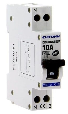 DISJONCTEUR 1P+N 10A NF courbe C connexion vis haut/bas 3kA EUROHM