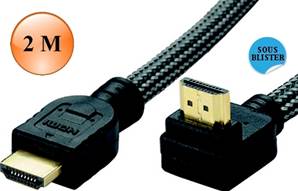 CORDON HDMI 1.4 Coudé HIGH SPEED WITH ETHERNET, M Droit /M à 90°  2 M