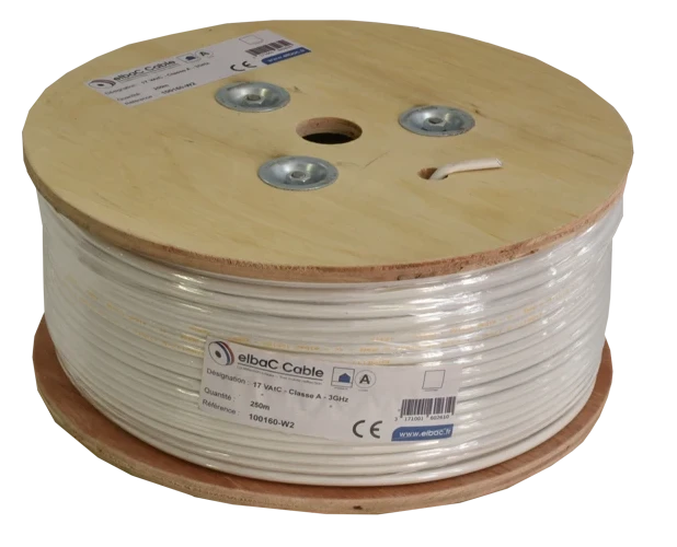 CABLE COAXIAL Ø 6,8 mm 17VATC cl A - 3 GHz BLANC - TOURET 250 m ELBAC