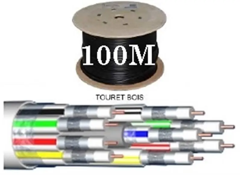 CABLE COAXIAL Ø 6,8 mm 9 EN 1 - 17VATC classe A - 3 GHZ BLANC (touret bois 100m) ELBAC
