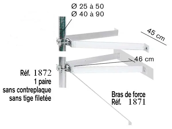 FIXATIONS MURALES DEPORT 46 cm GALVA  (la paire) ERARD