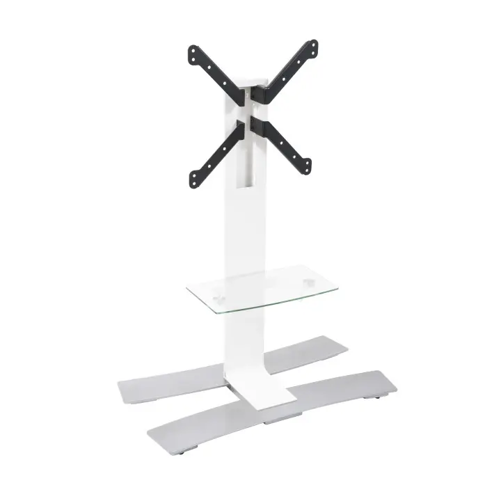 PIED TV BLANC à ROULETTES, écrans 30"-55" (30 kg) AVEC TABLETTE ERARD