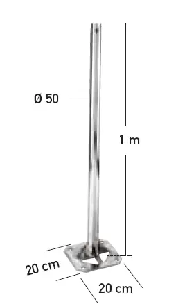 PIED TERRASSE: plaque 20 x 20 cm avec MAT 1m Ø 50 mm ZB ERARD