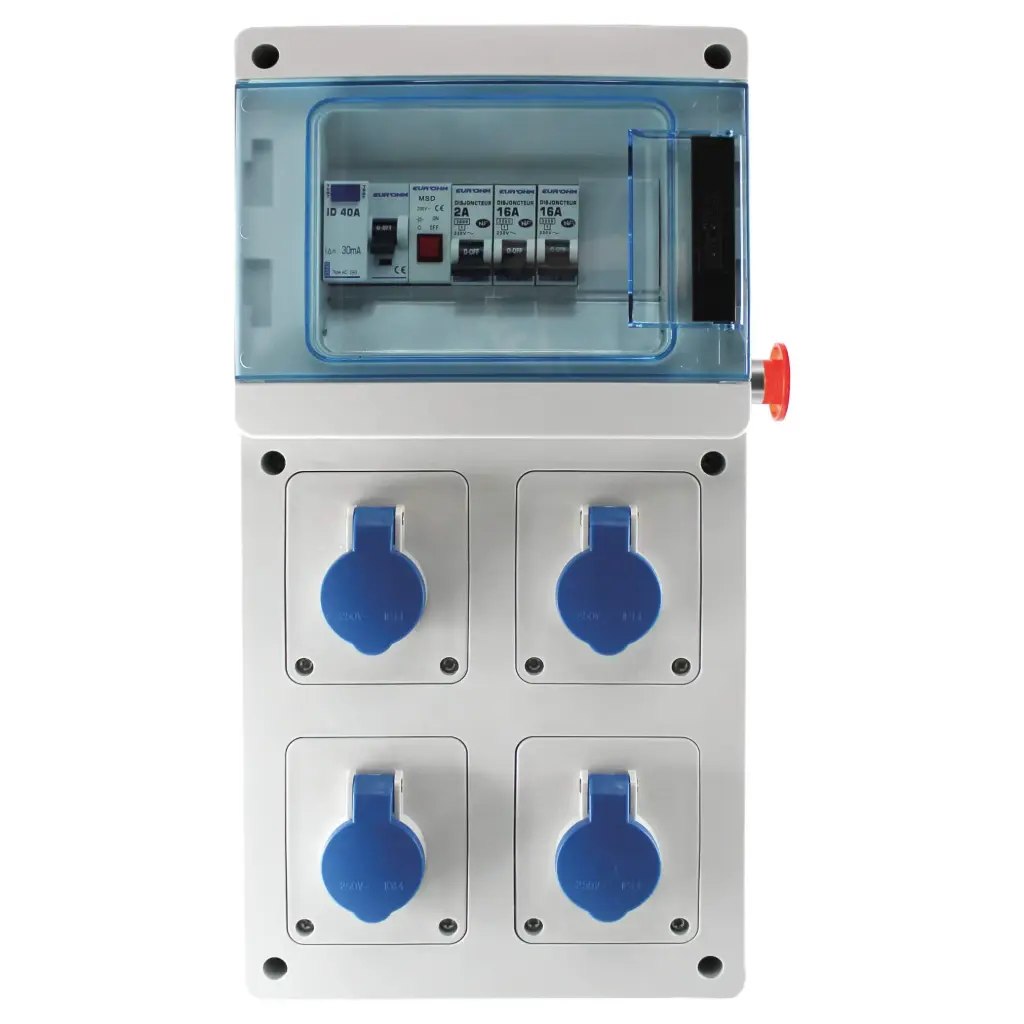 COFFRET DE CHANTIER MONOPHASE EQUIPE de 4 PC 2P+T, 230V, 16A EUR'OHM
