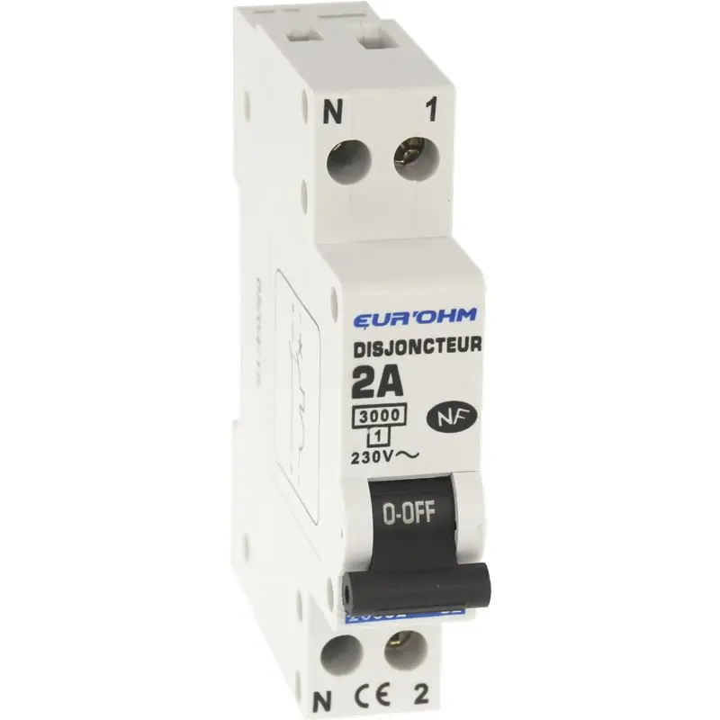DISJONCTEUR 1P+N 2A NF courbe C connexion vis haut/bas 3kA EUR'OHM