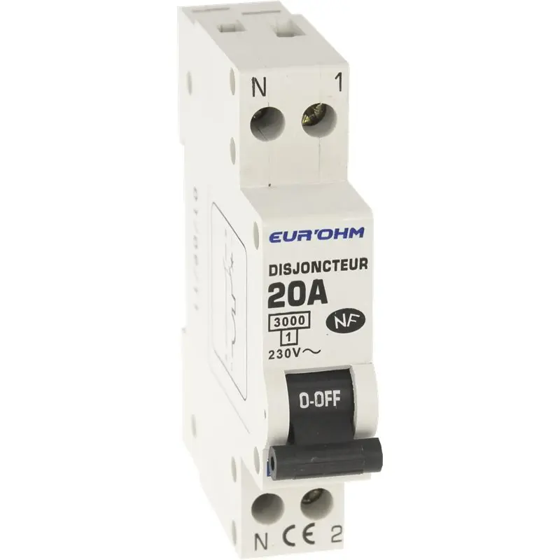 DISJONCTEUR 1P+N 20A NF courbe C connexion vis haut/bas 3kA EUROHM