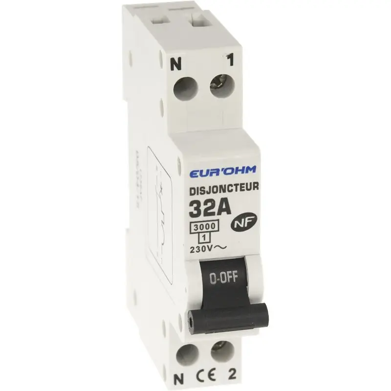 DISJONCTEUR 1P+N 32A NF courbe C connexion vis haut/bas 3kA EUROHM