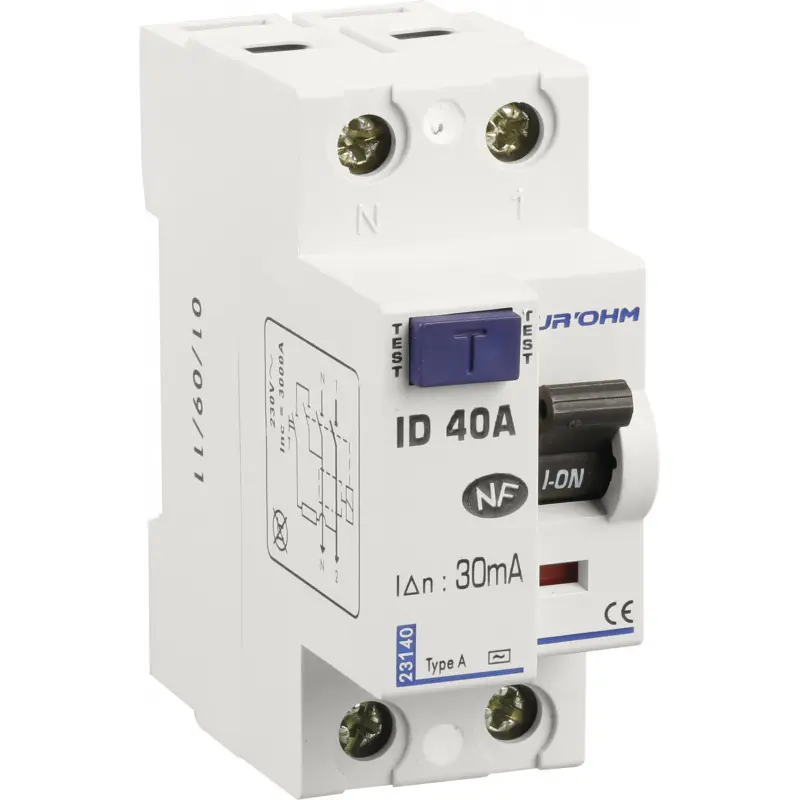 INTERRUPTEUR DIFF 40A 1P+N 30mA connexion haut/bas Classe A EUR'OHM