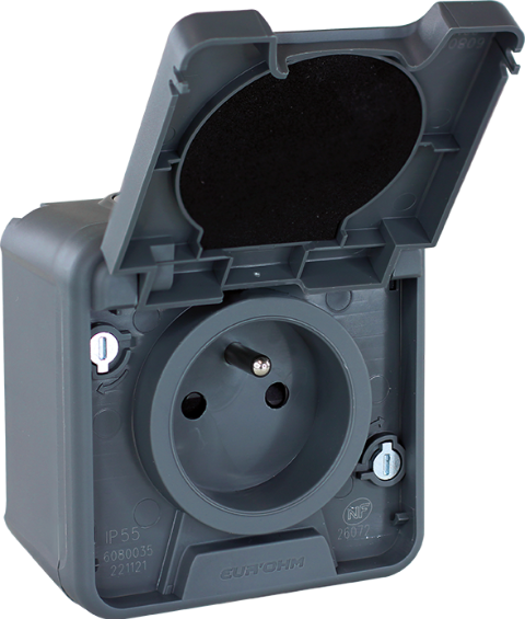 MONOBLOC ETANCHE PRISE 2P + T 16A OXXO GRIS EUR'OHM 