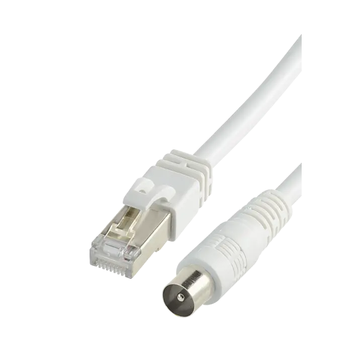 CORDON TV ACTIF 9,52 mm Mâle / RJ45 Mâle 2 mètres + ADAP TV 9,52mm F
