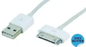CORDON DE CHARGEMENT ET SYNCHRO IPOD ET IPHONE4 - 95 cm ERARD CONNECT