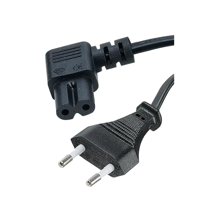 CORDON ELECTRIQUE 2 POLES MALE/IEC C7 COUDE A 90° FEMELLE 2 M 