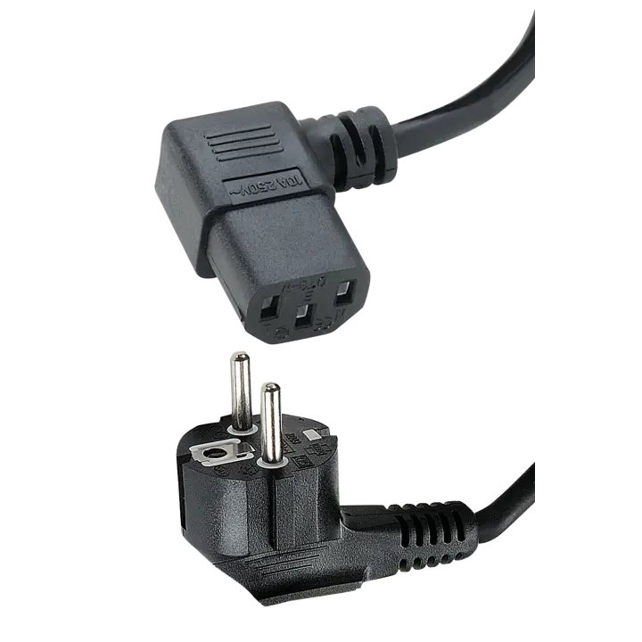 CORDON ELECTRIQUE 2 POLES MALE / IEC C13 COUDE A 90° FEMELLE 2M 