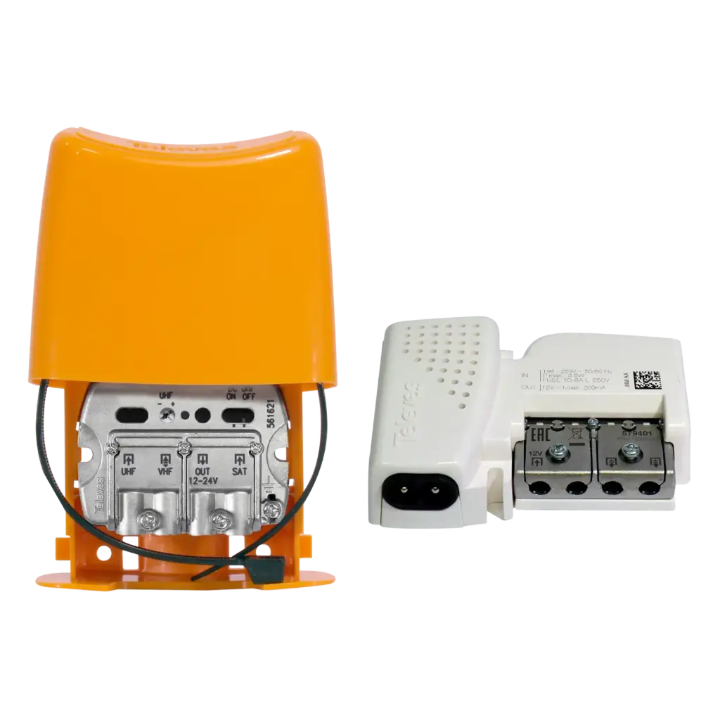 KIT PREAMPLI 3 ENTREES: UHF 0-24 dB / VHF -1,5 dB / SAT -2 dB + ALIM