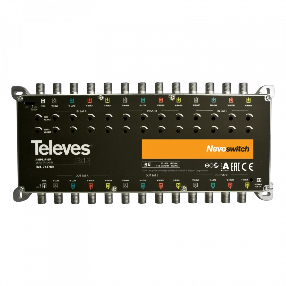 AMPLIFICATEUR 13x13"F" V.Ret/MATV/BIS GAIN 27/25dB Vs110 dBµV TELEVES