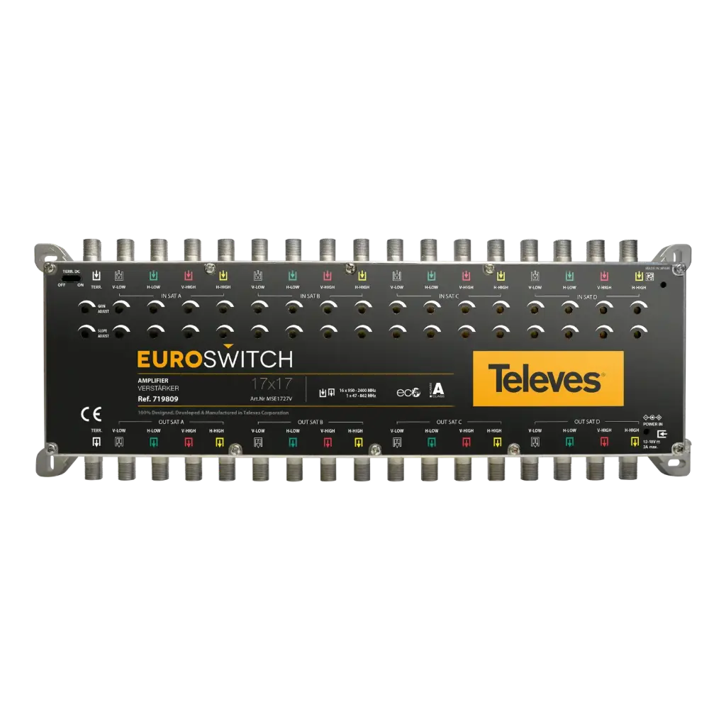 AMPLIFICATEUR 17x17 "F" GAIN 27-31dB Vs114/118 EUROSWITCH TELEVES