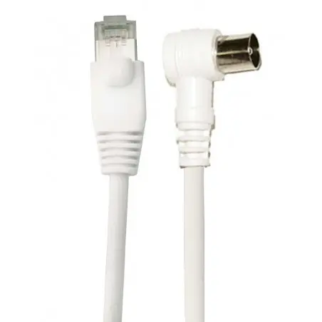 CORDON BALUN  RJ45 / TV connecteur IEC 9,52 BLANC 0,80 Mètres TONNA