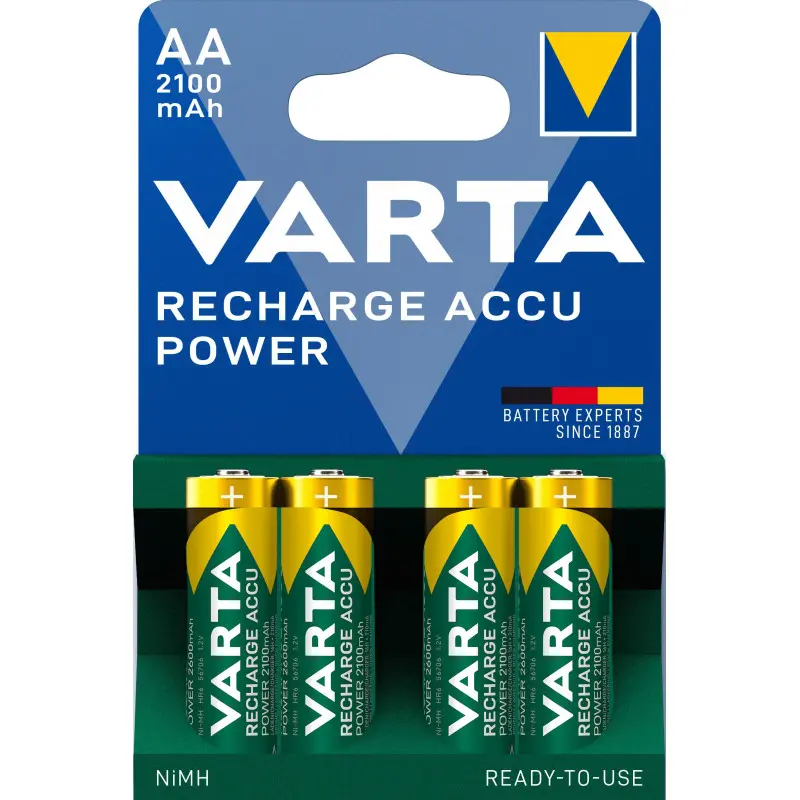 BLISTER DE 4 ACCUS RECHARGEABLES 2100 mAh AA/HR6 R2U VARTA