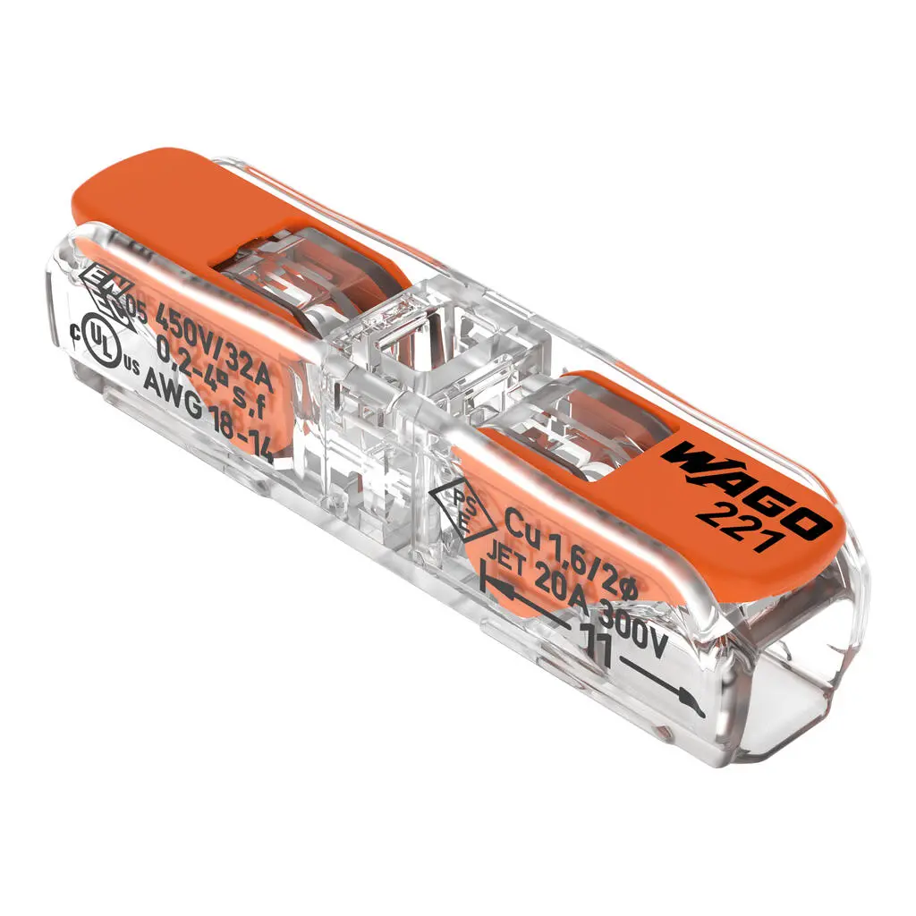 BORNE DE PASSAGE A LEVIERS 2 x 4 mm²  MAXI  WAGO