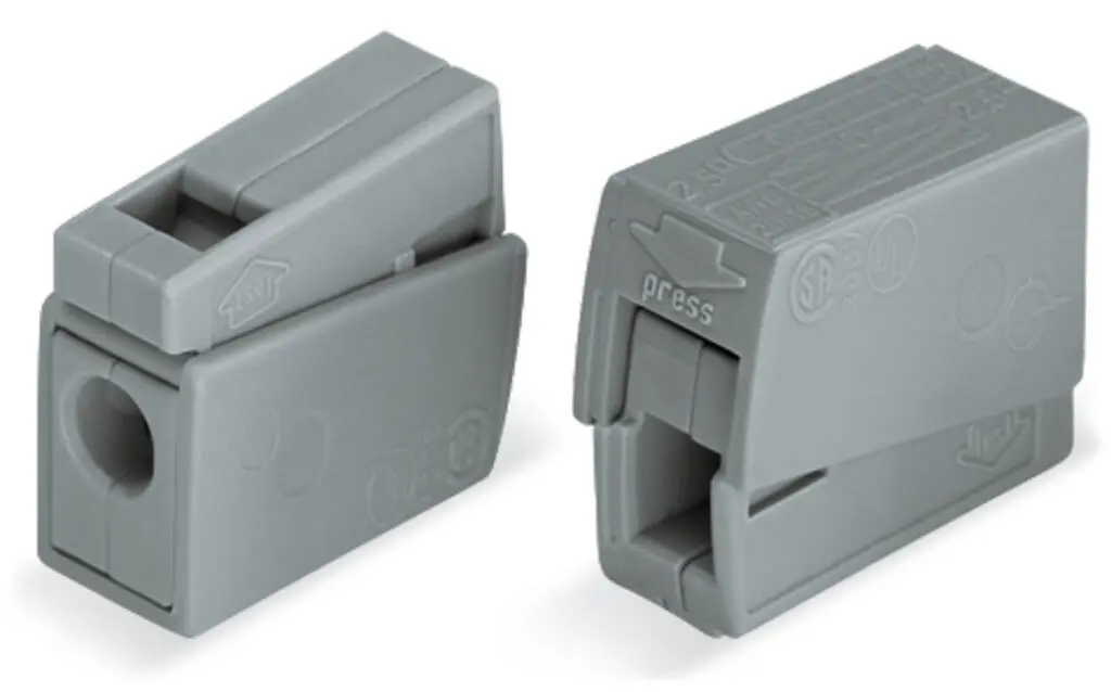 BORNE POUR LUMINAIRE 2.5 mm² /1 RIGIDE -1 SOUPLE /T105°C/GRIS WAGO