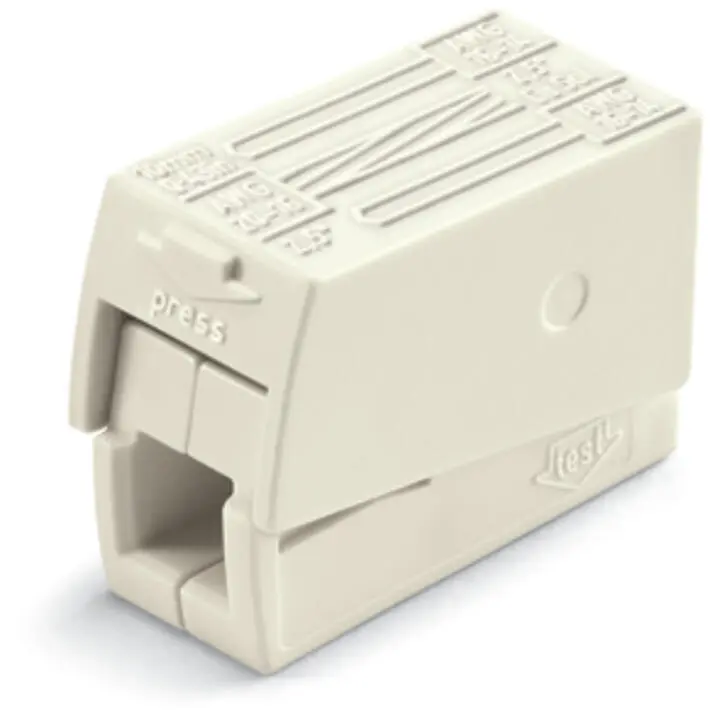 BORNE POUR LUMINAIRE 2.5 mm² /2 RIGIDES -1 SOUPLE /T105°C/BLANC WAGO