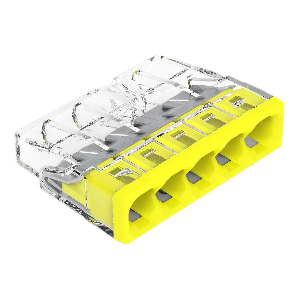 BORNE 5 x 0,5 à 2,5 mm² TRANSPARENTE JAUNE WAGO