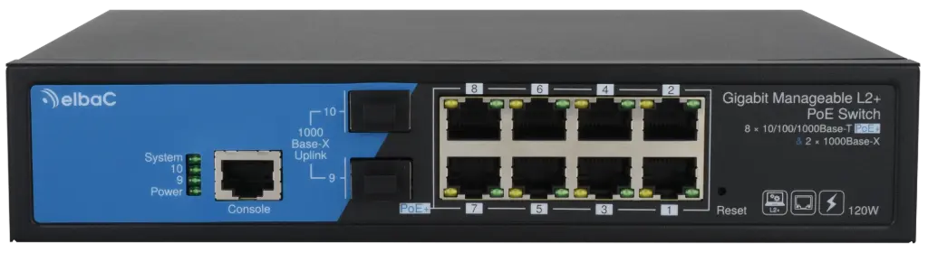 SWITCH 120W MANAGEABLE L2 - 8×1Gbps/POE+ & 2×1Gbps JUMBO FRAME ELBAC