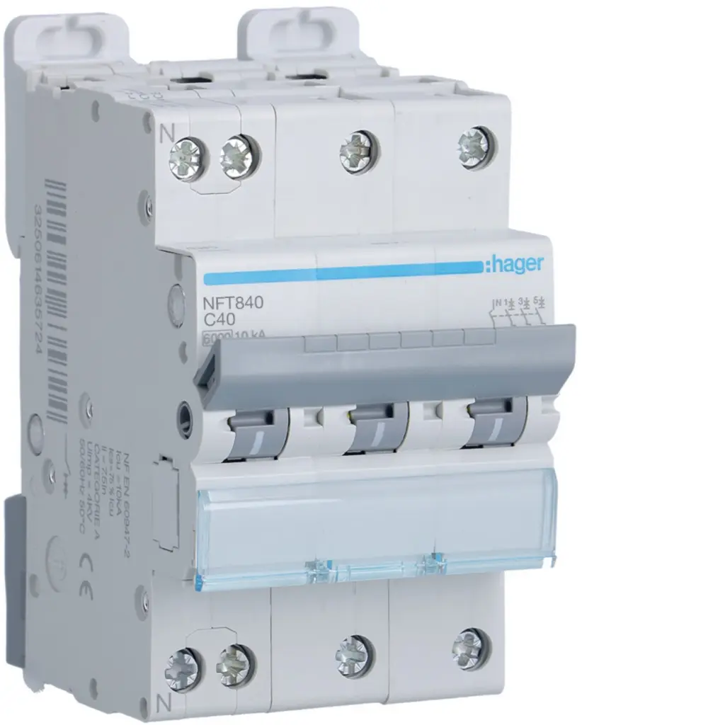 DISJONCTEUR TRIPOLAIRE 3 PH+N 6-10KA C-40A 3M HAGER 