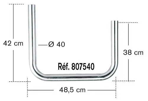 [ERA807540] BRAS DE DEPORT EN U Ø 40 mm, Long 48,5 cm, 2 COUDES : 38 cm et 42 cm 