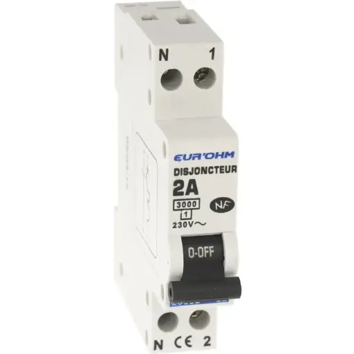 [EUR20002] DISJONCTEUR 1P+N 2A NF courbe C connexion vis haut/bas 3kA EUR'OHM