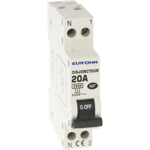 [EUR20020] DISJONCTEUR 1P+N 20A NF courbe C connexion vis haut/bas 3kA EUR'OHM