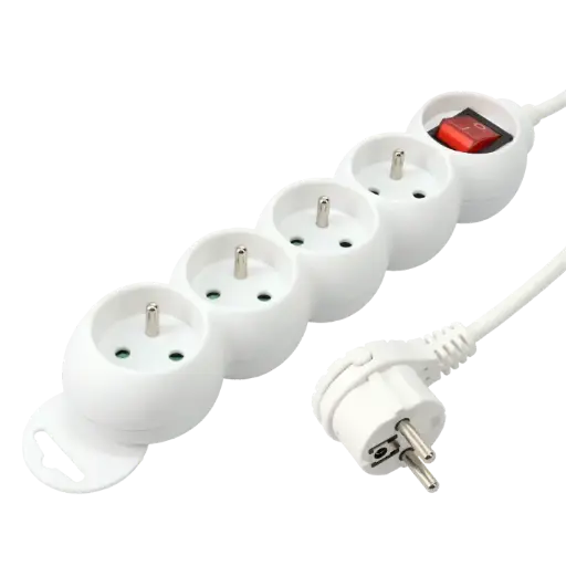 [ITC8305] BLOC 4 PRISES (2 POLES + TERRE) - 3 X 1mm² - 3680W + INTER -  1M 