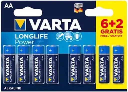[VAR-AA/LR6X6+2] BLISTER DE 6 PILES + 2 GRATUITES LONGLIFE POWER AA / LR06 VARTA