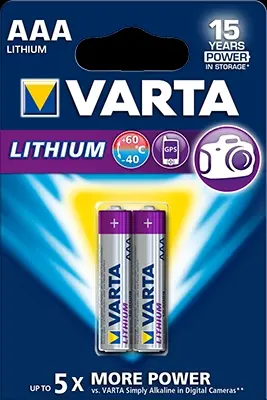 [VAR-LITH-AAAX2] BLISTER DE 2 PILES LITHIUM AAA VARTA