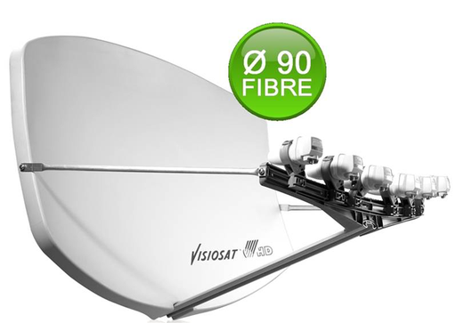 [VISBIGBISATBLANCHE] PARABOLE  Ø 90 CM FIBRE MULTISATELLITE BLANCHE + 4 SUPPORTS CAHORS