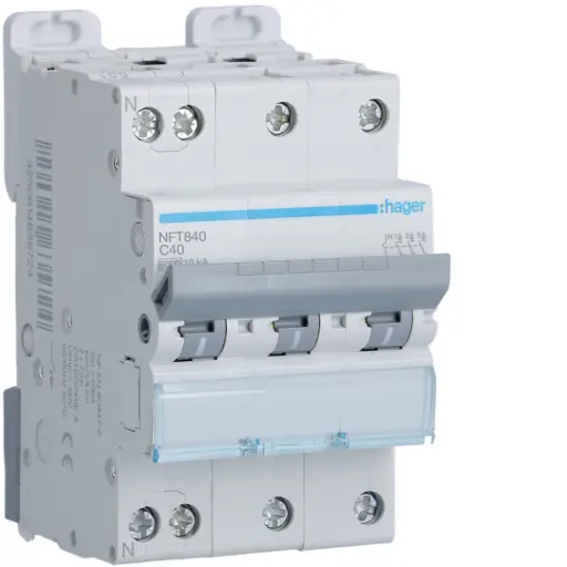 [HAGNFT840] DISJONCTEUR TRIPOLAIRE 3 PH+N 6-10KA C-40A 3M HAGER 