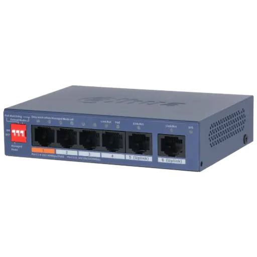 [DCS4006-4ET2GT-60] SWITCH 4 PORTS POE 48V 10/100Mbps 2 PORTS GIGABIT RJ45 CLOUD MANAGEABLE Long distance 250M DAHUA